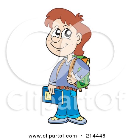 Royalty-Free (RF) Clipart Illustration of a School Boy Standing With A Book And Bag by visekart