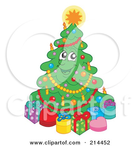 Royalty-Free (RF) Clipart Illustration of a Christmas Tree Character With Gifts - 2 by visekart