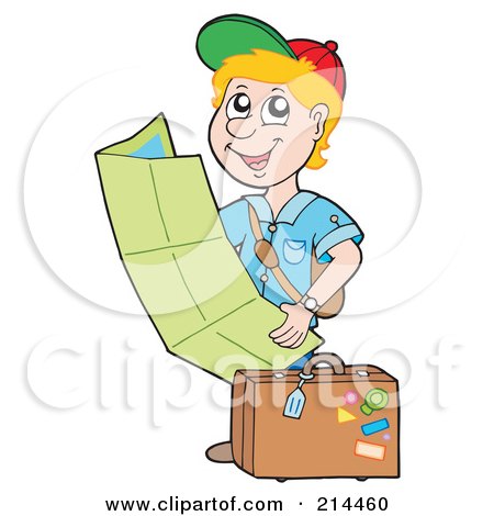 Royalty-Free (RF) Clipart Illustration of a Blond Boy Reading A Map by visekart