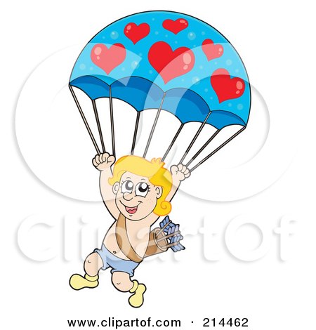 Royalty-Free (RF) Clipart Illustration of a Cute Blond Cupid With A Heart Parachute by visekart