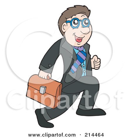 Royalty-Free (RF) Clipart Illustration of a Young Businessman Running With A Briefcase by visekart