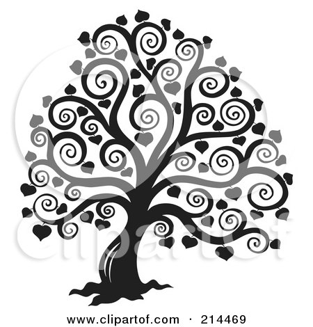 Royalty-Free (RF) Clipart Illustration of a Black And White Bare Heart Tree Design by visekart