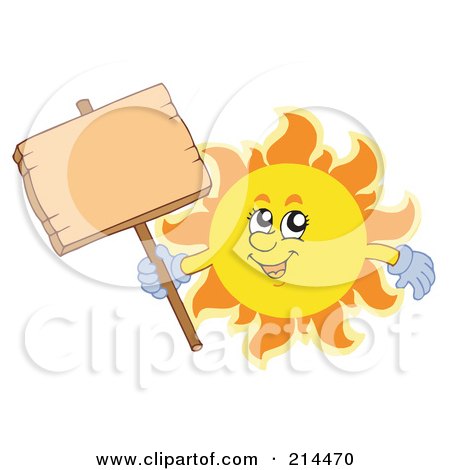 Royalty-Free (RF) Clipart Illustration of a Summer Sun Holding A Wooden Sign by visekart