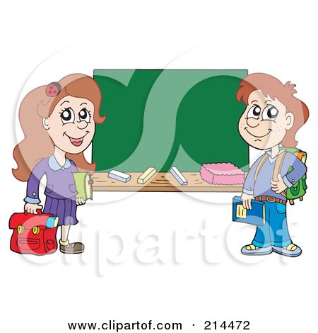 Royalty-Free (RF) Clipart Illustration of School Children Beside A Blank Chalk Board by visekart