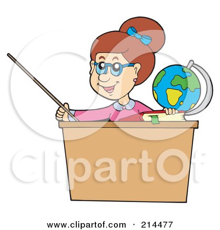 Royalty-Free (RF) Clipart Illustration of a Female Teacher Using A Pointer Stick At Her Desk by visekart