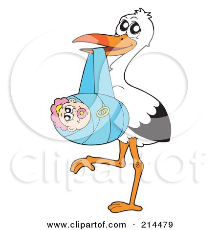 Royalty-Free (RF) Clipart Illustration of a Stork Delivering A Baby Girl by visekart