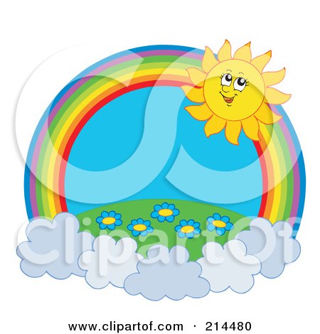 Royalty-Free (RF) Clipart Illustration of a Summer Sun And Floral Field Rainbow Circle by visekart