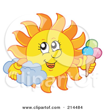 Royalty-Free (RF) Clipart Illustration of a Summer Sun With An Ice Cream Cone by visekart