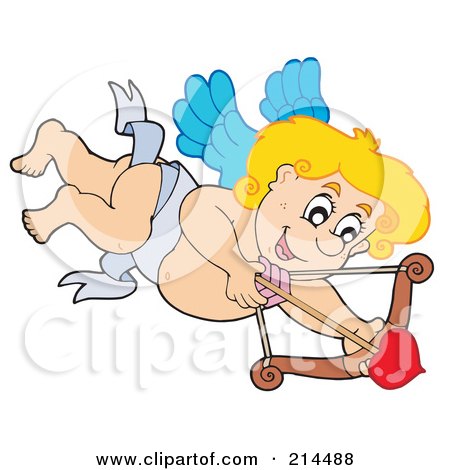 Royalty-Free (RF) Clipart Illustration of a Cute Blond Cupid Flying With An Arrow by visekart