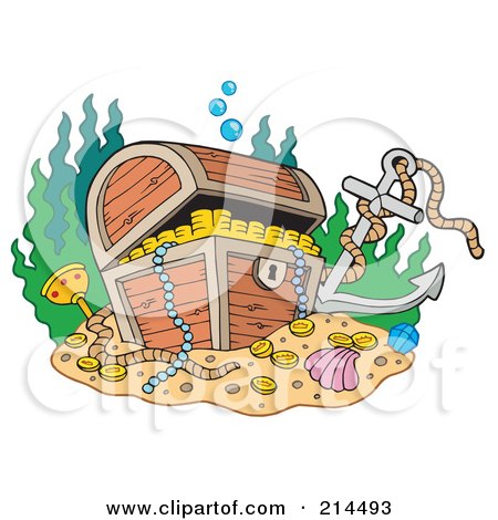 Royalty-Free (RF) Clipart Illustration of a Sunken Treasure Chest With An Anchor by visekart