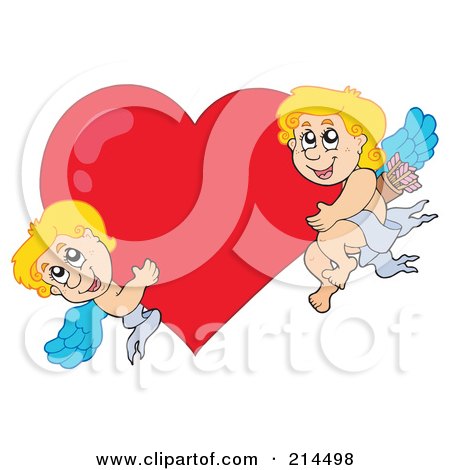 Royalty-Free (RF) Clipart Illustration of Two Cute Blond Cupids With A Big Heart by visekart