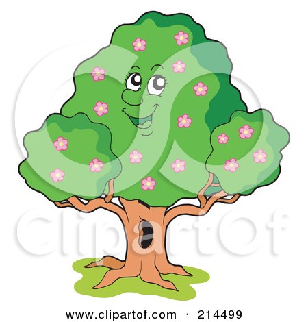 Royalty-Free (RF) Clipart Illustration of a Happy Tree With Pink Flowers by visekart