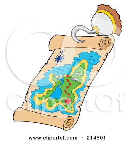 Royalty-Free (RF) Clipart Illustration of a Pirate Hook Holding A Treasure Map by visekart