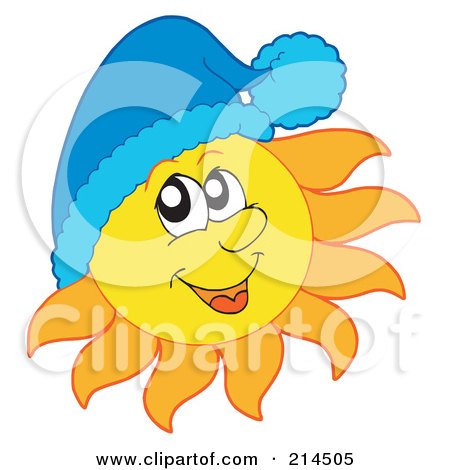 Royalty-Free (RF) Clipart Illustration of a Summer Sun Wearing A Blue Hat by visekart