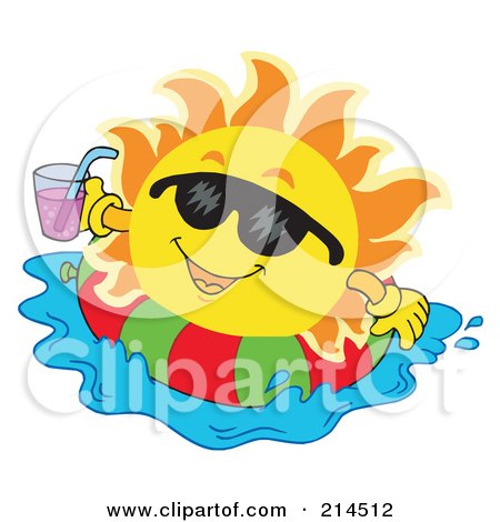 Royalty-Free (RF) Clipart Illustration of a Summer Sun Floating On An Inner Tube by visekart
