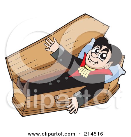 Royalty-Free (RF) Clipart Illustration of a Vampire Emerging From His Wood Coffin by visekart