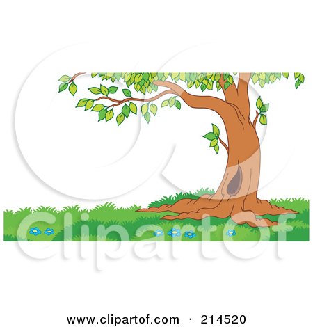 Royalty-Free (RF) Clipart Illustration of a Tree With A Hole On A Grassy Hill by visekart
