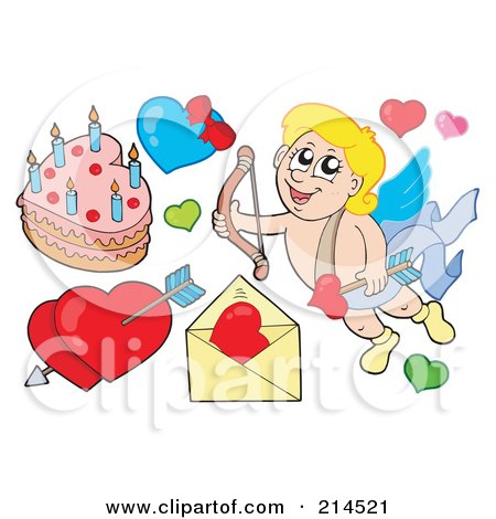 Royalty-Free (RF) Clipart Illustration of a Digital Collage Of Cupid And Hearts by visekart