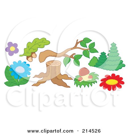 Royalty-Free (RF) Clipart Illustration of a Digital Collage Of Flowers Plants And Trees by visekart