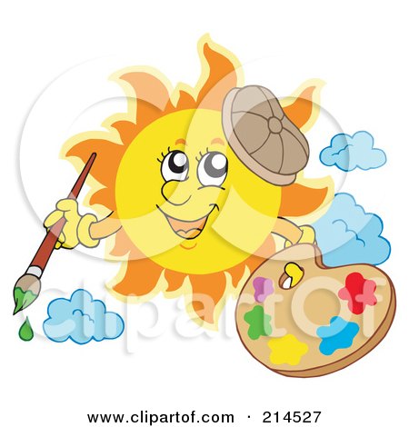 Royalty-Free (RF) Clipart Illustration of a Summer Sun Artist With Paints by visekart