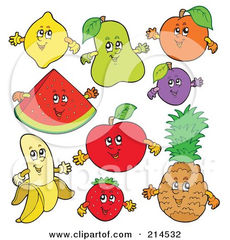Royalty-Free (RF) Clipart Illustration of a Digital Collage Of Happy Fruits by visekart