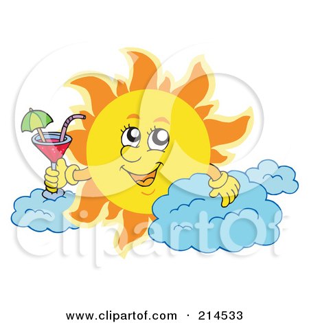 Royalty-Free (RF) Clipart Illustration of a Summer Sun With A Cocktail by visekart