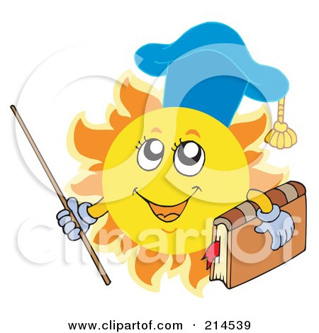 Royalty-Free (RF) Clipart Illustration of a Summer Sun Professor Holding A Book And Pointer Stick by visekart