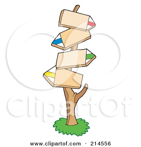 Royalty-Free (RF) Clipart Illustration of Blank Arrow Signs On A Post by visekart