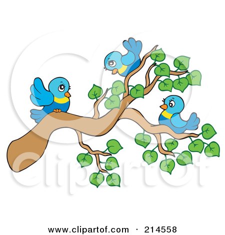 Royalty-Free (RF) Clipart Illustration of a Tree Branch With Leaves And Birds by visekart
