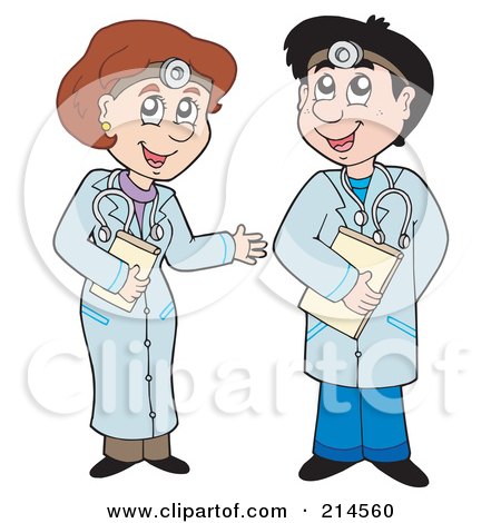 Royalty-Free (RF) Clipart Illustration of Male And Female Doctors Talking by visekart