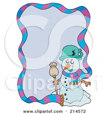 Royalty-Free (RF) Clipart Illustration of a Wintry Snowman And Scarf Border Around Purple by visekart
