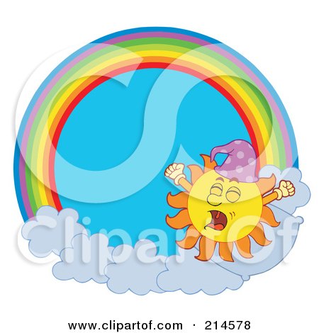 Royalty-Free (RF) Clipart Illustration of a Summer Sun Yawning In A Rainbow Circle by visekart