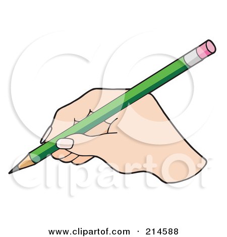 Royalty-Free (RF) Clipart Illustration of a Hand Writing With A Green Pencil by visekart