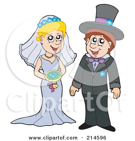 Royalty-Free (RF) Clipart Illustration of a Cute Wedding Couple Standing Together by visekart