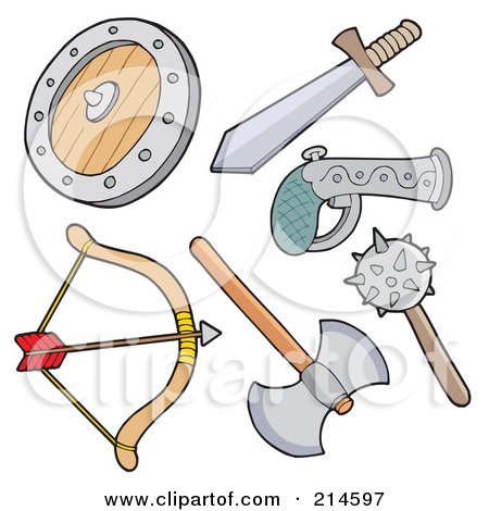 Royalty-Free (RF) Clipart Illustration of a Digital Collage Of Weapons by visekart