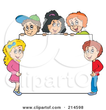 Royalty-Free (RF) Clipart Illustration of a Group Of School Children Around A Blank White Sign by visekart