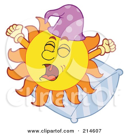 Royalty-Free (RF) Clipart Illustration of a Summer Sun Yawning On A Pillow by visekart