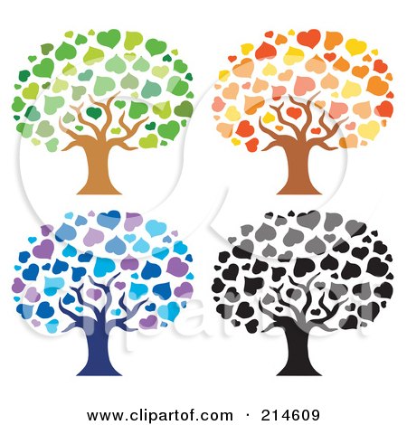 Royalty-Free (RF) Clipart Illustration of a Digital Collage Of Four Heart Trees by visekart