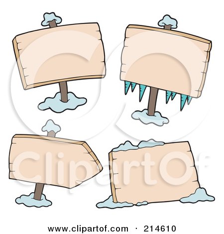 Royalty-Free (RF) Clipart Illustration of a Digital Collage Of Blank Wooden Signs With Ice by visekart