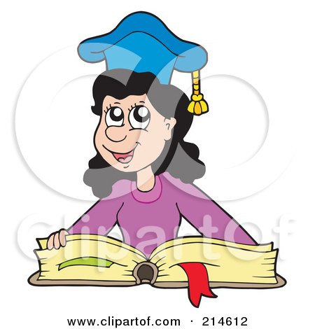 Royalty-Free (RF) Clipart Illustration of a Smart School Girl Wearing A Graduate Cap And Reading A Book by visekart
