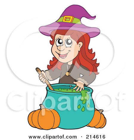 Royalty-Free (RF) Clipart Illustration of a Halloween Witch Stirring A Spell by visekart