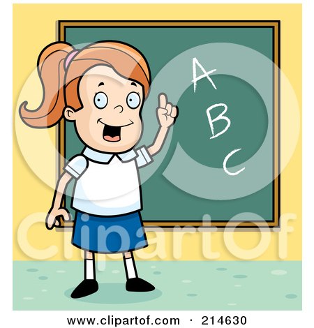 Royalty-Free (RF) Clipart Illustration of a Smart School Girl With ABCs On A Chalk Board by Cory Thoman