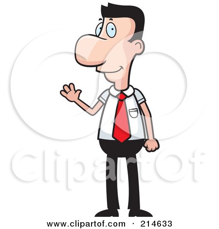Royalty-Free (RF) Clipart Illustration of a Waving Caucasian Businessman With A Red Tie by Cory Thoman