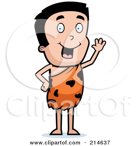 Royalty-Free (RF) Clipart Illustration of a Friendly Little Caveman Waving by Cory Thoman