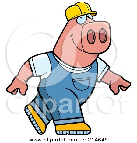 Royalty-Free (RF) Clipart Illustration of a Big Pink Builder Pig Walking by Cory Thoman