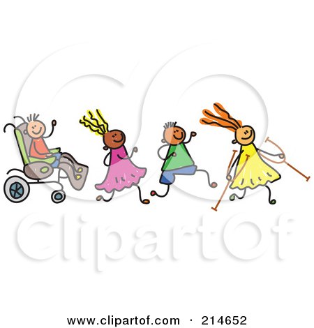 Royalty-Free (RF) Clipart Illustration of a Childs Sketch Of A Happy Group Of Disabled Kids by Prawny