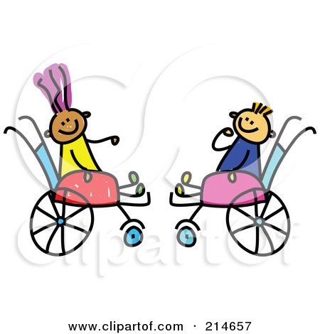Royalty-Free (RF) Clipart Illustration of a Childs Sketch Of Two Kids In Wheelchairs by Prawny