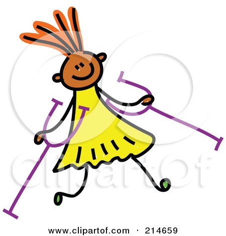 Royalty-Free (RF) Clipart Illustration of a Childs Sketch Of A Girl With Crutches by Prawny