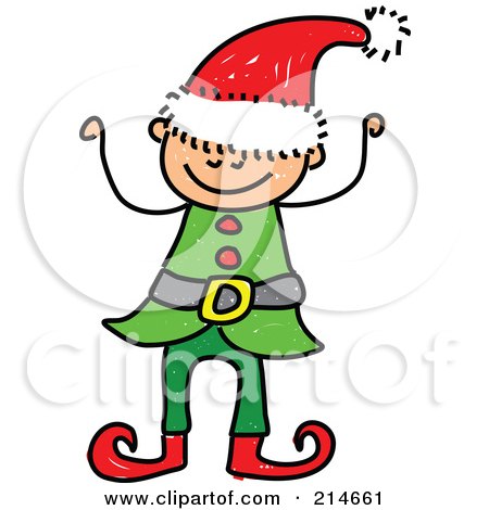 Royalty-Free (RF) Clipart Illustration of a Childs Sketch Of A Christmas Elf Boy by Prawny