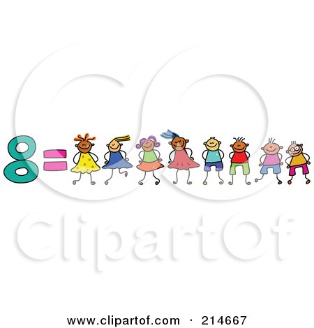 Royalty-Free (RF) Clipart Illustration of a Childs Sketch Of The Number 8 Equals Eight Children by Prawny